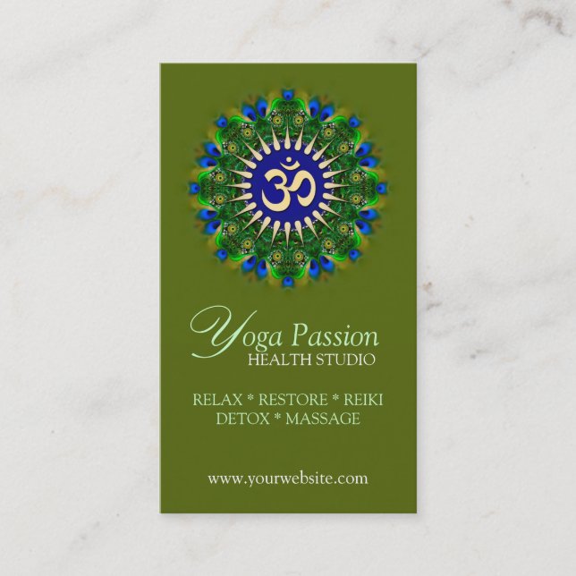Yoga Om Green Bio New Age Business Cards Visitenkarte (Vorderseite)
