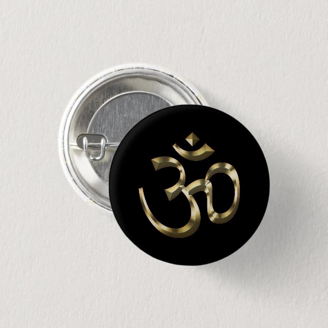 Yoga, Om Om Icon, Hinduismus-Symbol, goldschwarz Button (Vorne & Hinten)