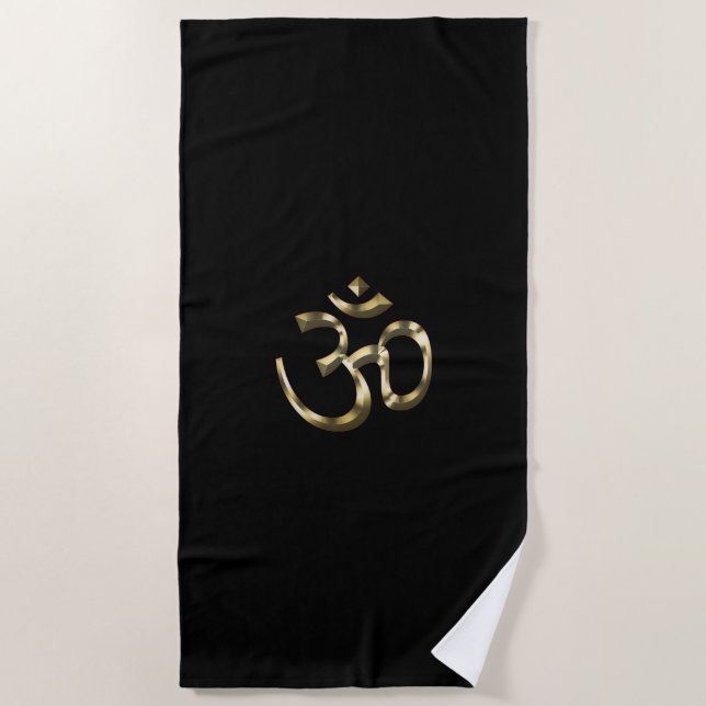 Yoga, Om Om Icon, Hinduismus-Symbol, goldschwarz Strandtuch (Vorderseite)
