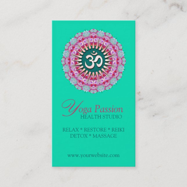 Yoga Om Pink Green New Age Business Cards Visitenkarte (Vorderseite)