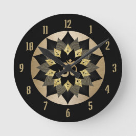 Yoga Om Symbol Black & Gold Lotus Blume Mandala Runde Wanduhr
