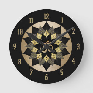Yoga Om Symbol Black & Gold Lotus Flower Mandala Runde Wanduhr