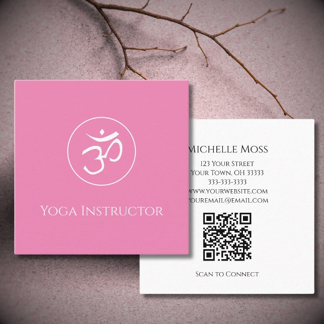 Yoga Om Symbol Logo Einfach Rosa Quadratische Visitenkarte (Von Creator hochgeladen)