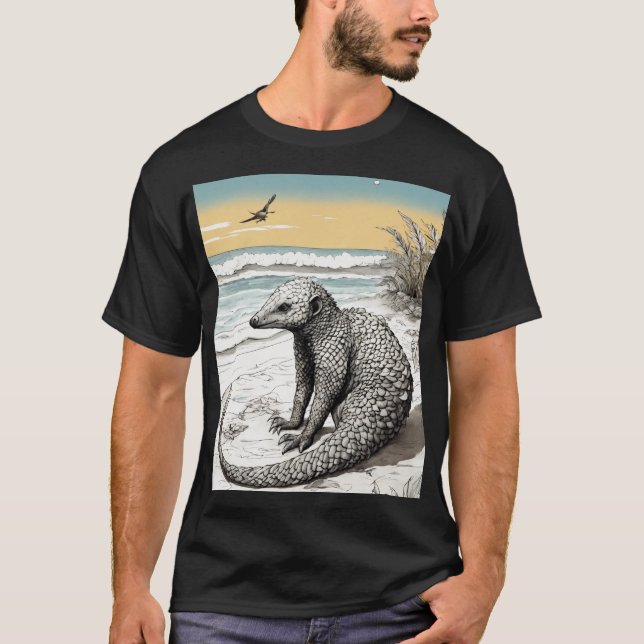 Yoga Pangolin am Strand: Intricate Tinte Illustra T-Shirt (Vorderseite)