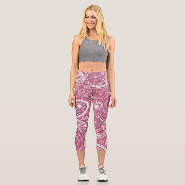 Yoga Pants in Rosa und Weiß Capri Leggings (Vorderseite)