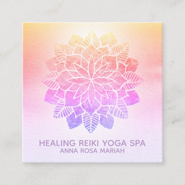 *~* Yoga Pastel Rainbow Spirituosen Reiki Mandala Quadratische Visitenkarte (Vorderseite)