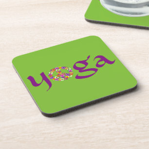 Yoga Peace Sign Floral on Lime Green Untersetzer