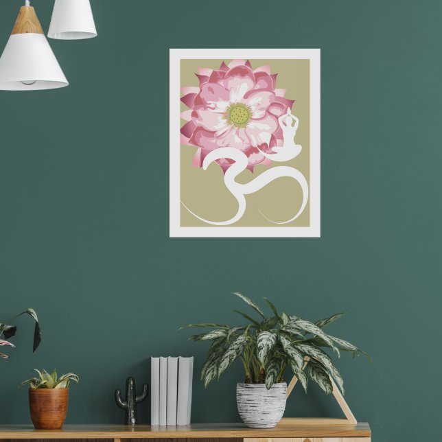 Yoga & Pink Lotus Blume Weißes Om Spirituelles Pos Poster (Wohnzimmer 1)