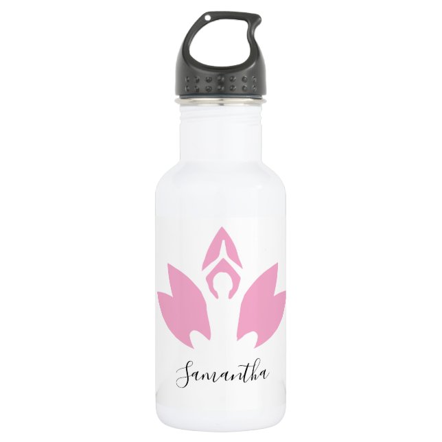 Yoga, Pink Lotus, Silhouette, Trinkflasche (Vorderseite)