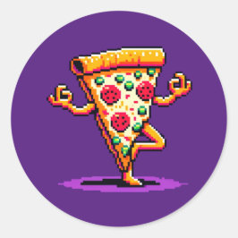 Yoga Pizza: 8-Bit-Slice in Pose humorvolle Pixel-A Runder Aufkleber
