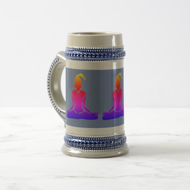 Yoga Pose - Blauer Bierstein Bierglas (Vorderseite Links)
