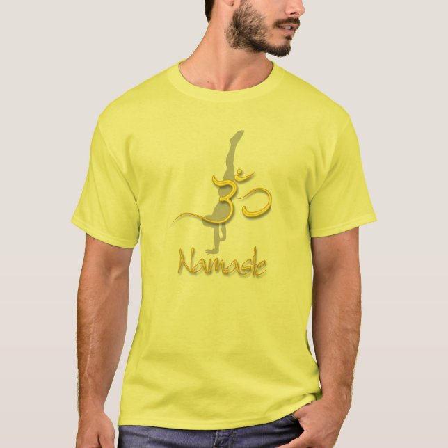 Yoga-Pose-Handstand, om namaste gelbe Hemden T-Shirt (Vorderseite)