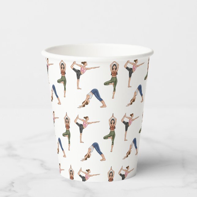 Yoga-Pose-Lades Farbige Achtsamkeitsmuster Pappbecher (Vorderseite)
