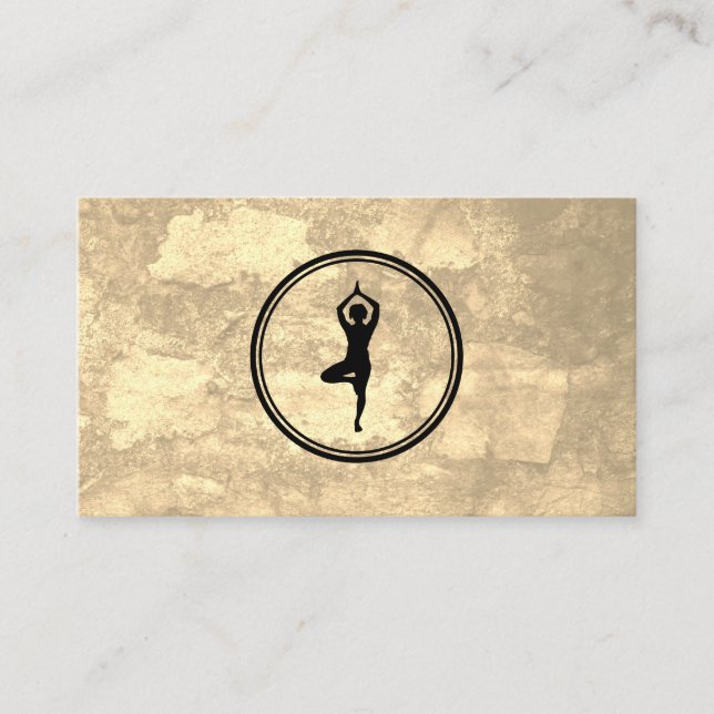 Yoga-Pose-Logo Sepia Texture Visitenkarte (Vorderseite)