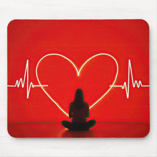 Yoga-Pose mit Herzschlagleinen Mousepad (Vorne)