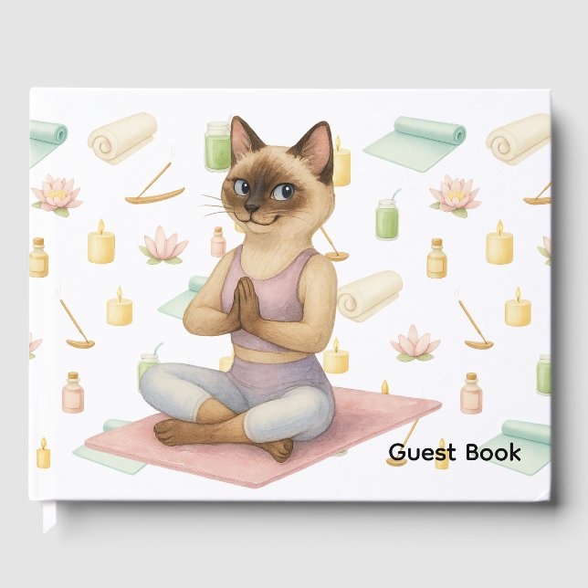 Yoga-Pose Namaste für siamesische Katzen-Liebhaber Gästebuch (Vorderseite)