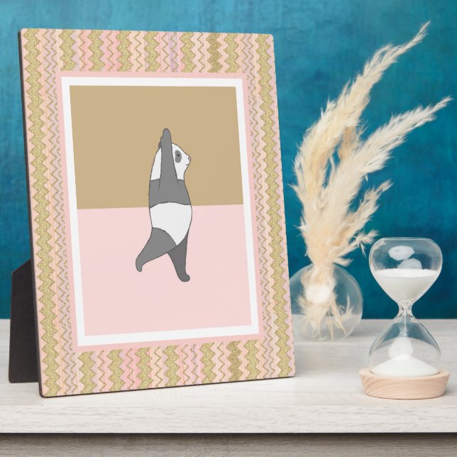 Yoga Pose Panda Pink Zig Zag Hintergrund Fotoplatte (Seite)