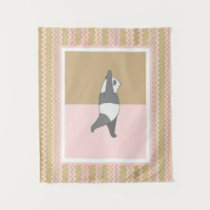 Yoga-Pose-Panda Rosa Zick-Zack-Hintergrund  Wandteppich