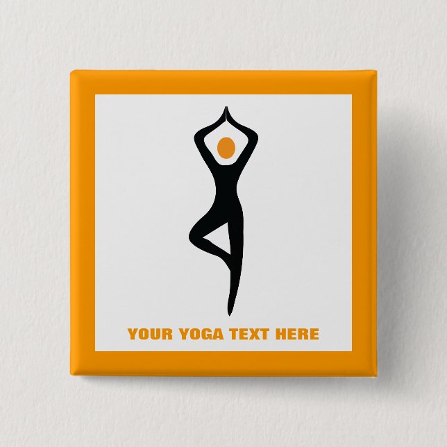 Yoga Pose schwarz, orange Button (Vorderseite)