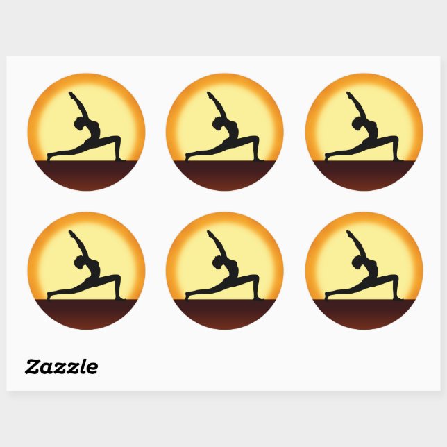 Yoga Pose Silhouette Sunrise Round Stickers (Blatt)
