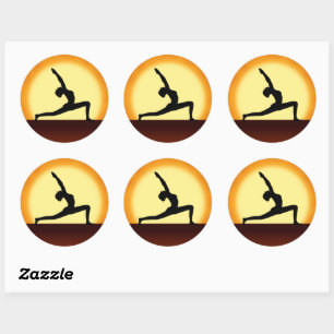 Yoga Pose Silhouette Sunrise Round Stickers