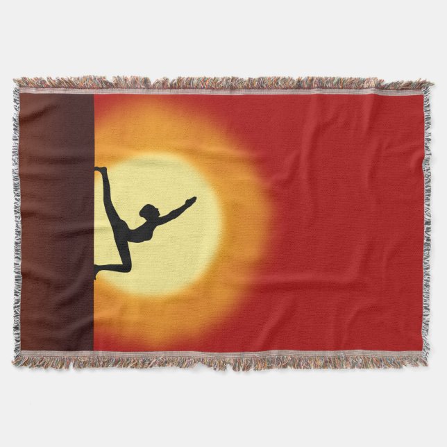 Yoga Pose Silhouette Sunrise Woven Throw Blanken Decke (Vorderseite)