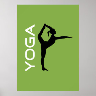 Yoga-Pose-Silhouette zum grünen Hintergrund Poster