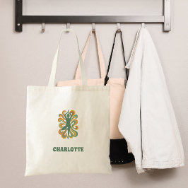 Yoga pose swirls green orange name retro tragetasche