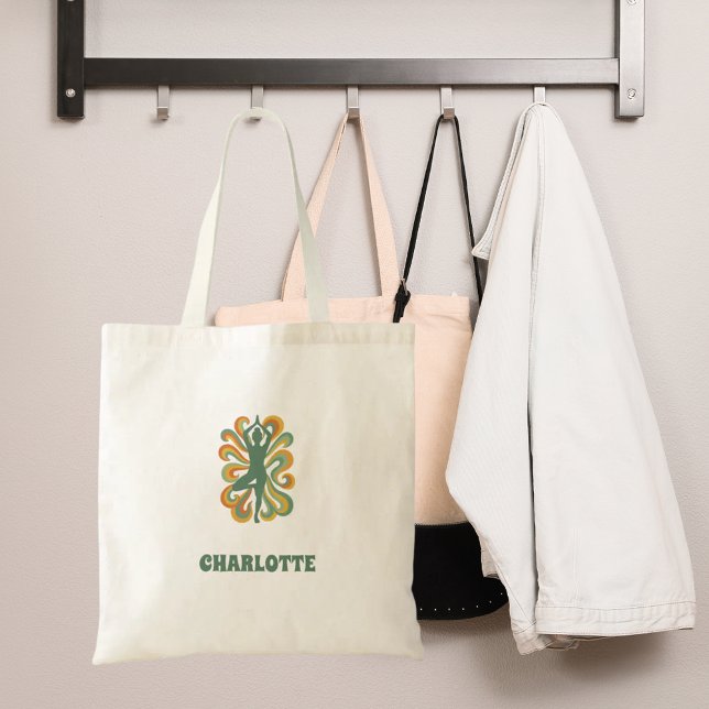 Yoga pose swirls green orange name retro tragetasche (Von Creator hochgeladen)