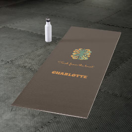 Yoga pose swirls retro brown orange name slogan  yogamatte