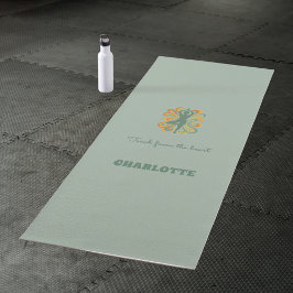 Yoga pose swirls retro green orange name slogan yogamatte