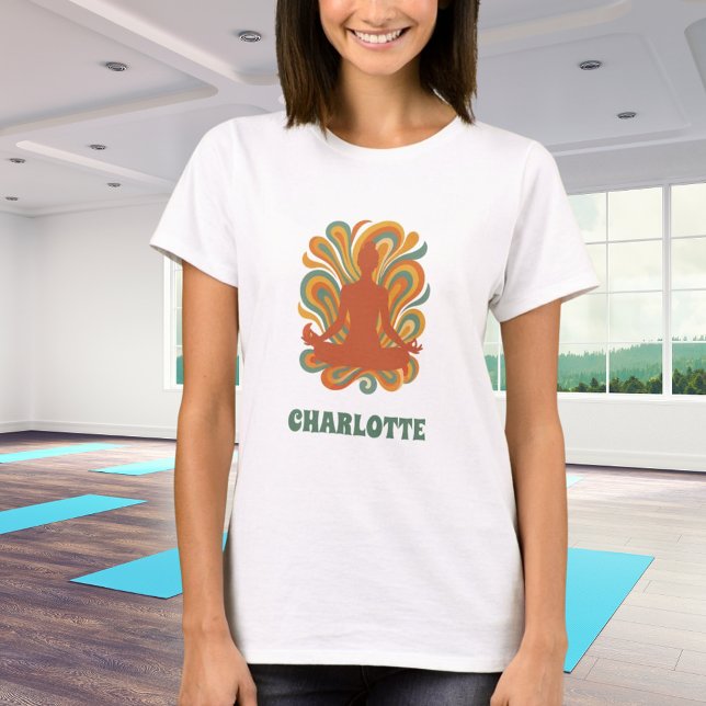 Yoga-Pose-Wirbel Rettro-Orange T-Shirt (Von Creator hochgeladen)