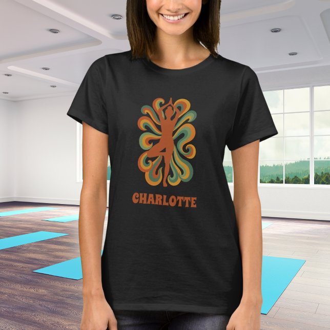 Yoga-Pose-Wirbel Rettro-Orange T-Shirt (Von Creator hochgeladen)