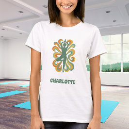Yoga-Pose-Wirbel Rettro-Orange T-Shirt