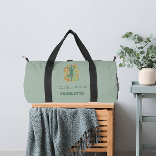 Yoga-Pose wirbelt grün orange Namen Slogan Retro Duffle Bag