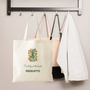 Yoga-Pose wirbelt grün orange Namen Slogan Retro Tragetasche