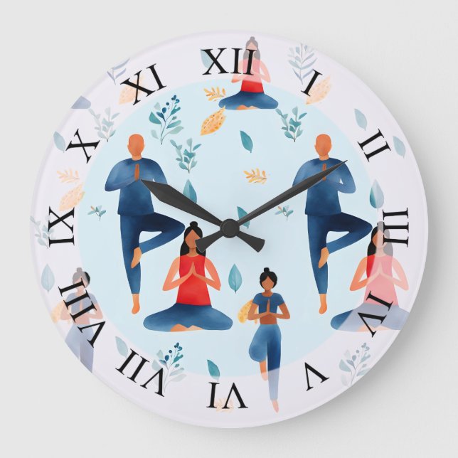 Yoga-Posen, Meditation, Kunst des Neuzeitalters Große Wanduhr (Vorderseite)