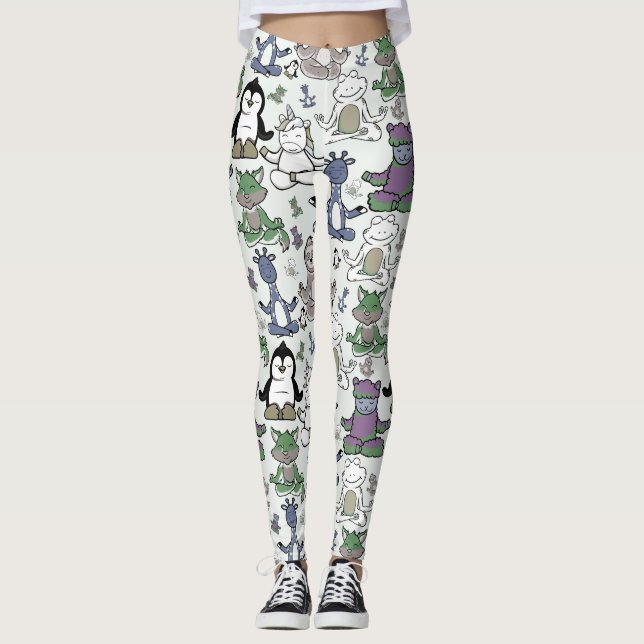 Yoga-Posen-Muster | Yoga-nahtloses Muster 66 Leggings (Vorderseite)