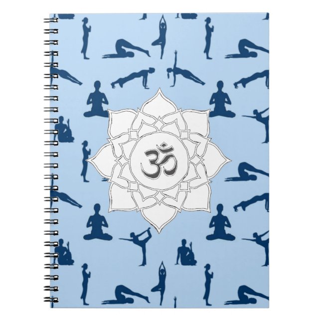 Yoga-Posen und Lotus-Blume auf blau Notizblock (Vorderseite)