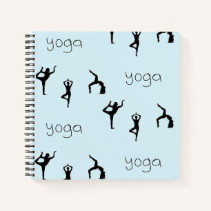 Yoga-Posen und Textmuster auf blau Notizbuch