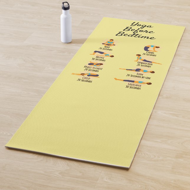 Yoga-Posen vor routinemäßigen Posen mit Zeiten Yogamatte (Beispiel)