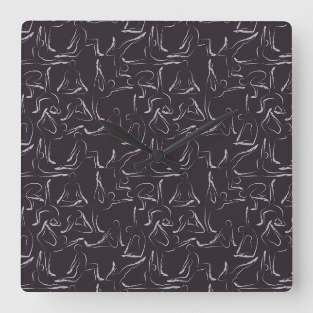 Yoga poses pattern | Yoga seamless pattern 15 Quadratische Wanduhr (Vorderseite)