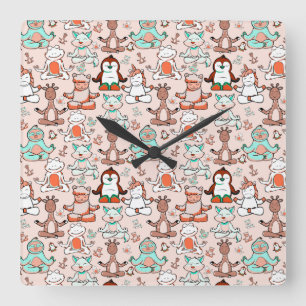 Yoga poses pattern   Yoga seamless pattern 51 Quadratische Wanduhr