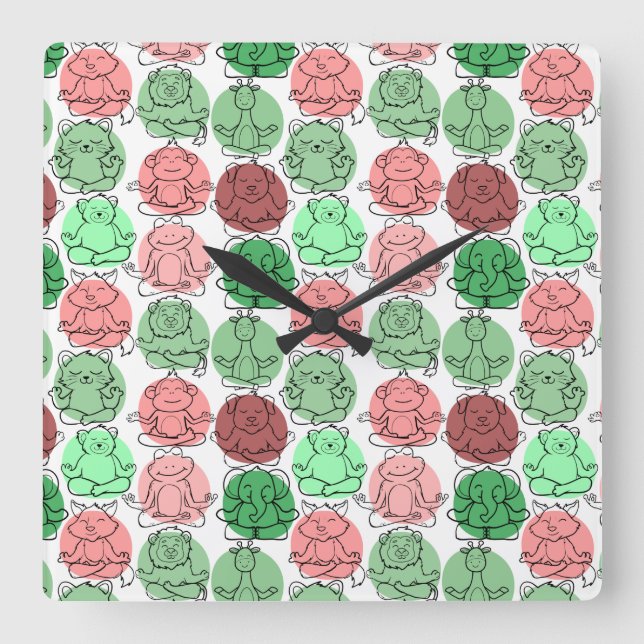 Yoga Poses Yoga seamless pattern 18 Quadratische Wanduhr (Vorderseite)