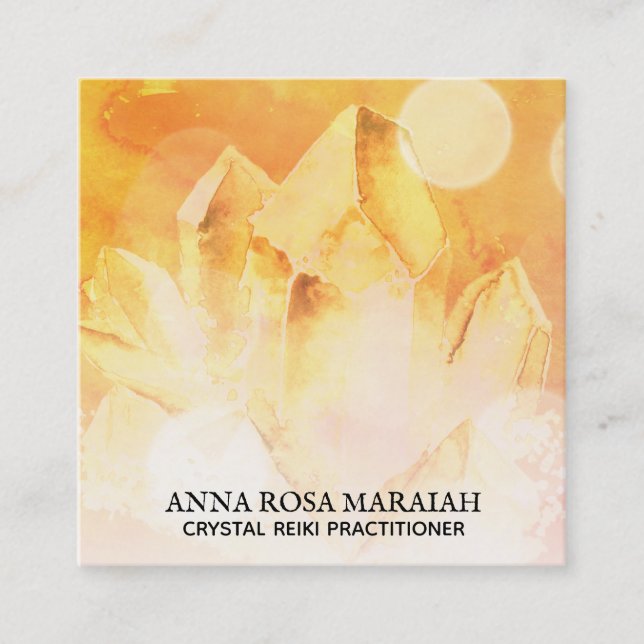 *~* Yoga Reiki Crystal Cluster Healer Citrine Gold Quadratische Visitenkarte (Vorderseite)