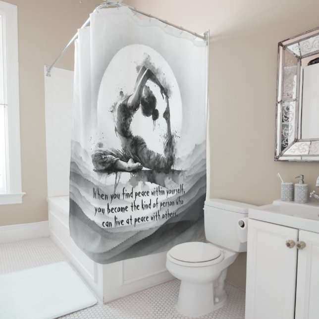 Yoga Reiki Einbeinige Königtaube Pose Wasserfarbe Duschvorhang (Beispiel)