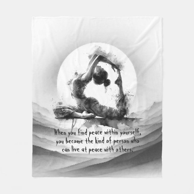 Yoga Reiki Einbeinige Königtaube Pose Wasserfarbe Fleecedecke (Vorderseite)
