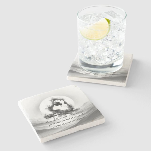 Yoga Reiki Einbeinige Königtaube Pose Wasserfarbe Steinuntersetzer (Seitenansicht)