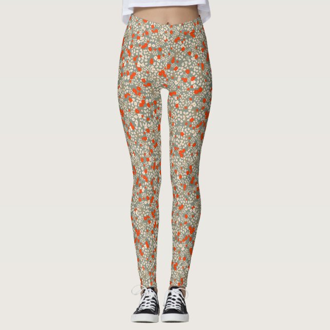 Yoga-rote und grüne Blume kombinieren Leggings (Vorderseite)