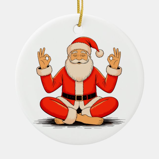 Yoga Santa Namaste Meditation Christmas Holiday Keramik Ornament (Vorne)